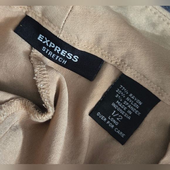 Vtg Y2K Express Womens Juniors Sz 1 / 2 Stretch Long Mid Rise Flare Khaki Pants - Picture 3 of 7